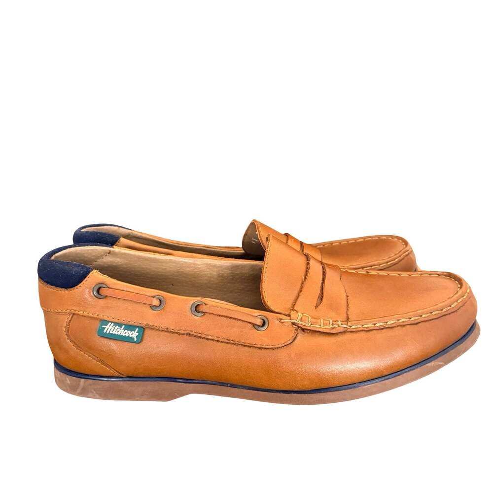 Hitchcock Men's Penny Loafer Boat Shoes, Tan Leather, Size 11 3E